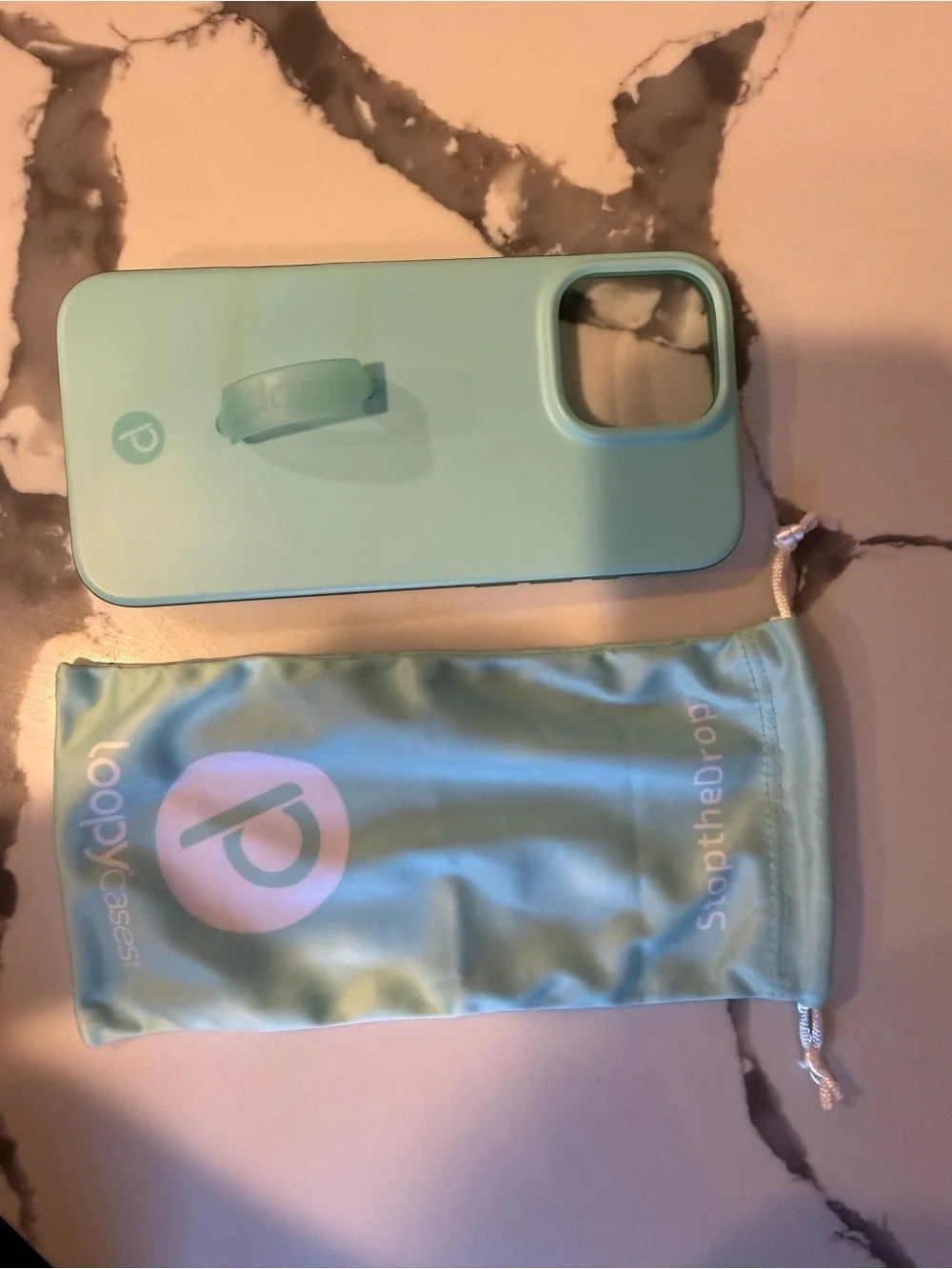 Loopy Case 16 Pro Max Mint Splash Phone Case with Loop and Matching Dust Bag